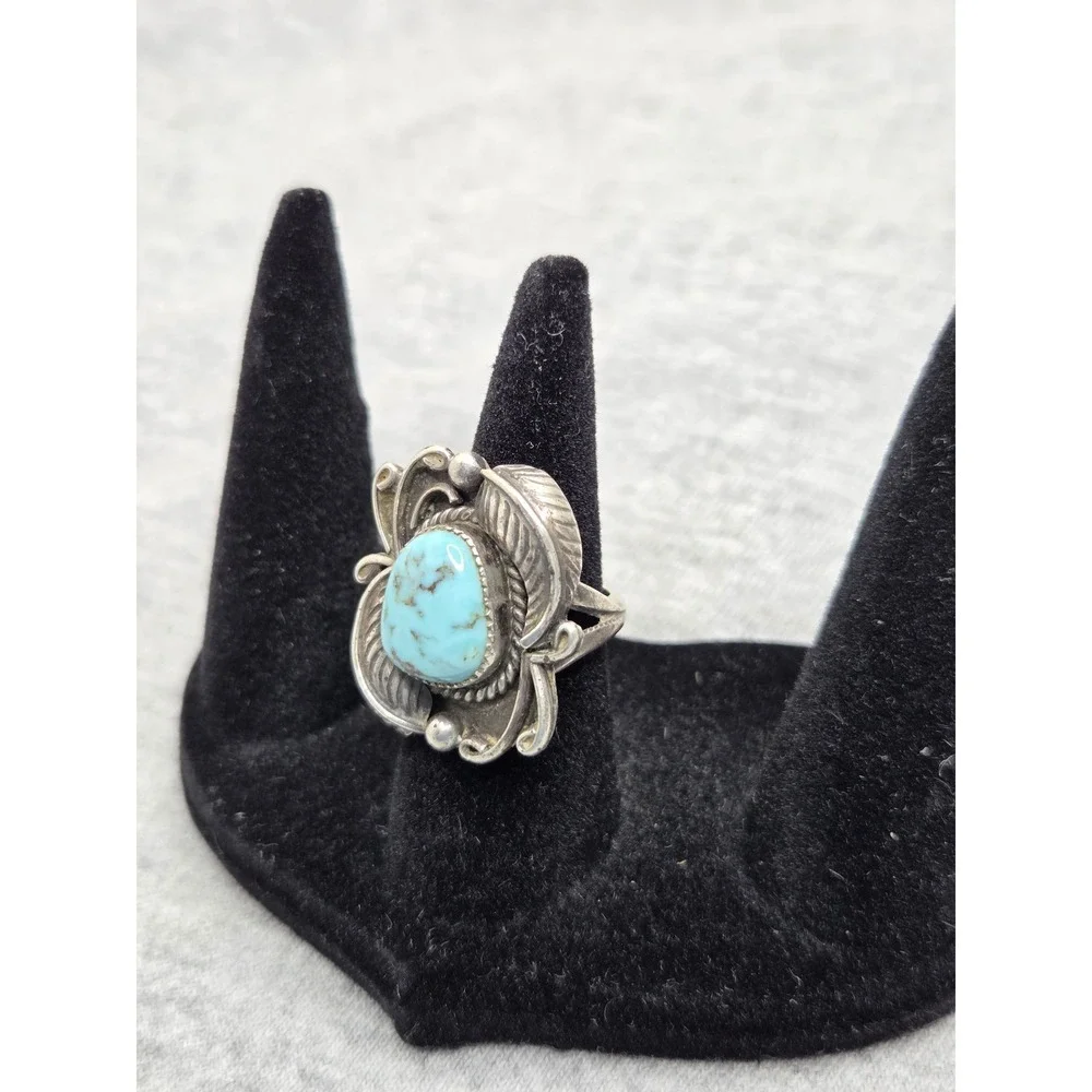 Oscar Alexius Navajo Sterling Silver Turquoise Ring Size 5.5 Vintage Signed 8g